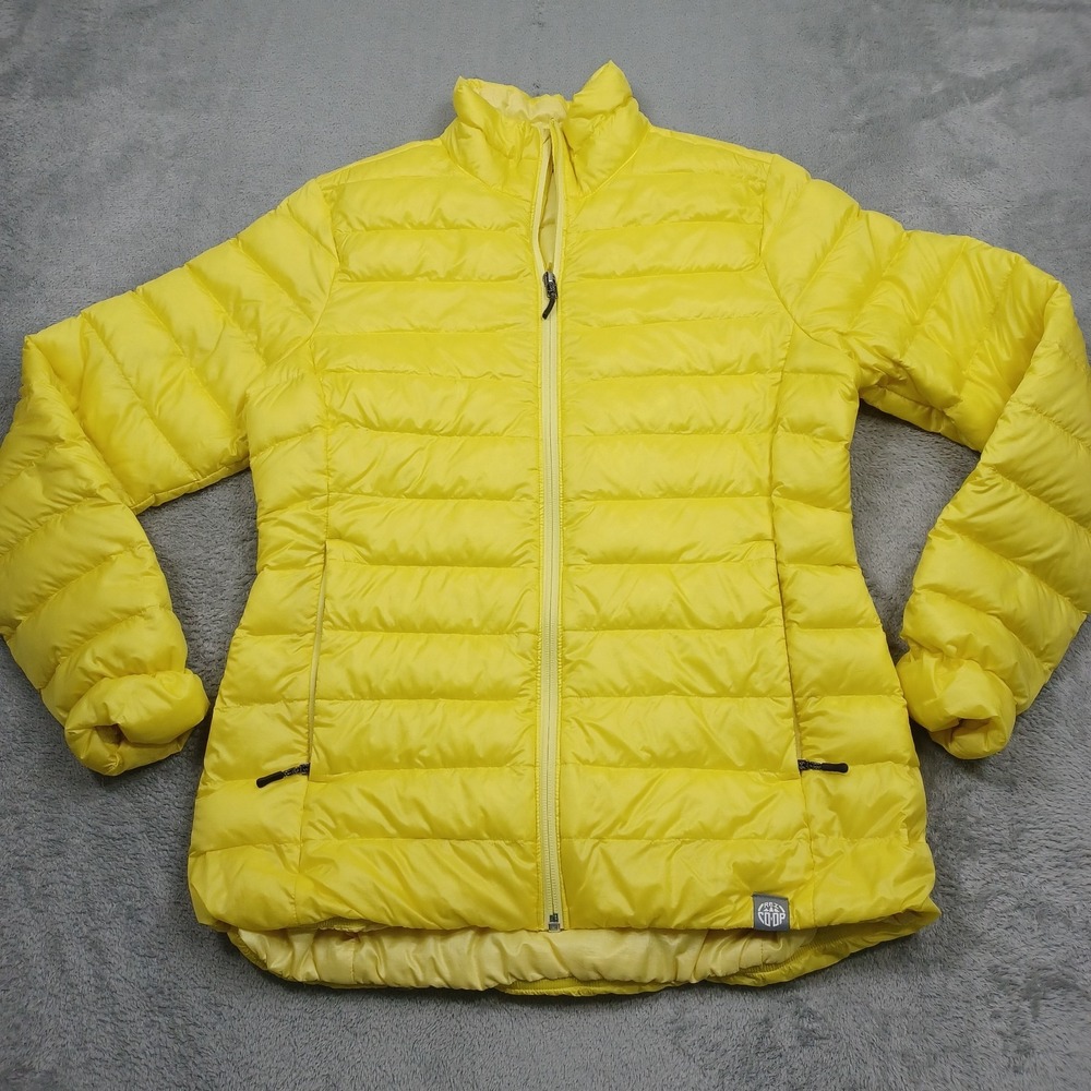 REI Jacket Womens Small Yellow Puffer Down Full Zip Outdoor Casual